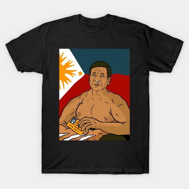 duterte doing coke, a Filipino satirical cartoon. Philippines. T-Shirt by JJadx